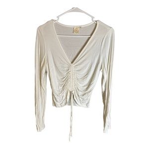 Long sleeve crop top with ruching in front